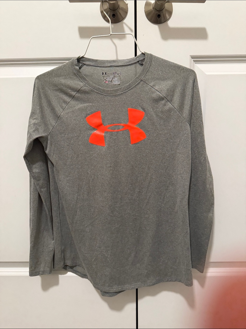 Under Armour Gray Long Sleeve Tee with Bright Orange Logo